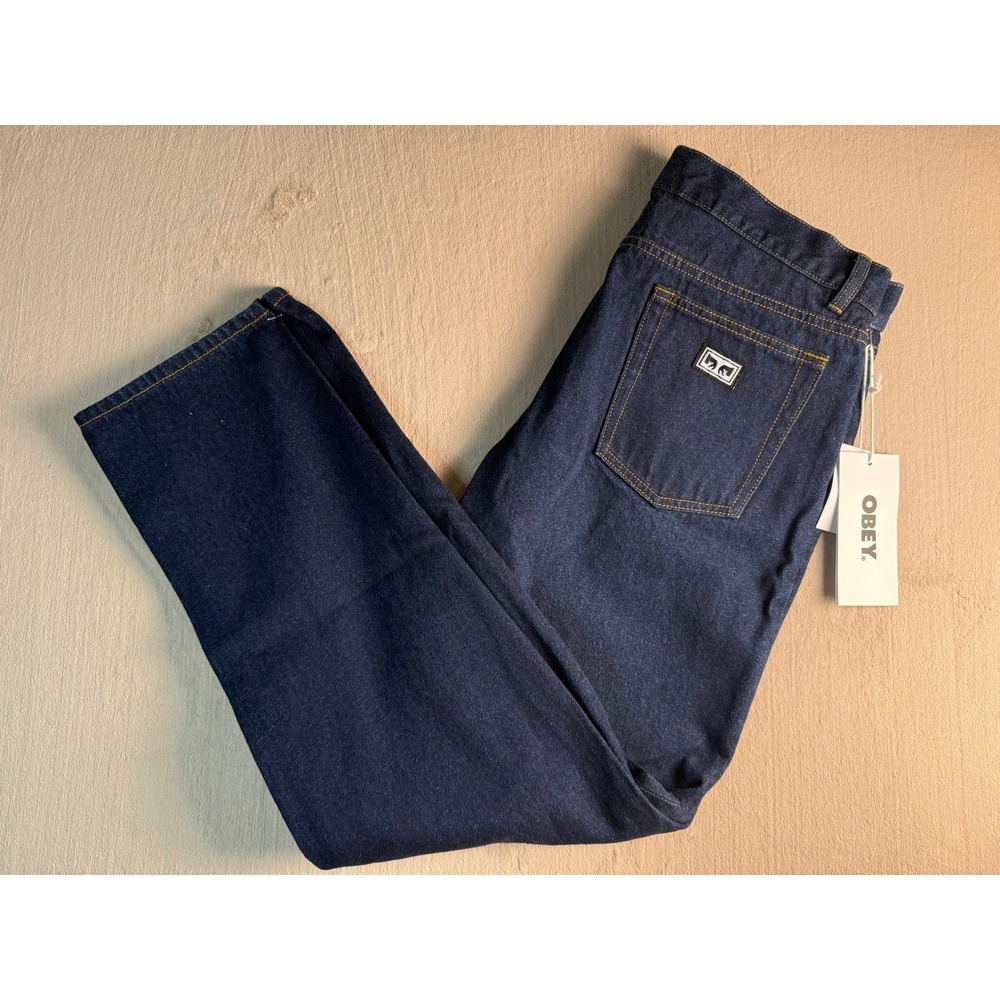 NWT OBEY Hardwork Mens Jeans Blue Tappered Straight Leg Denim Pants